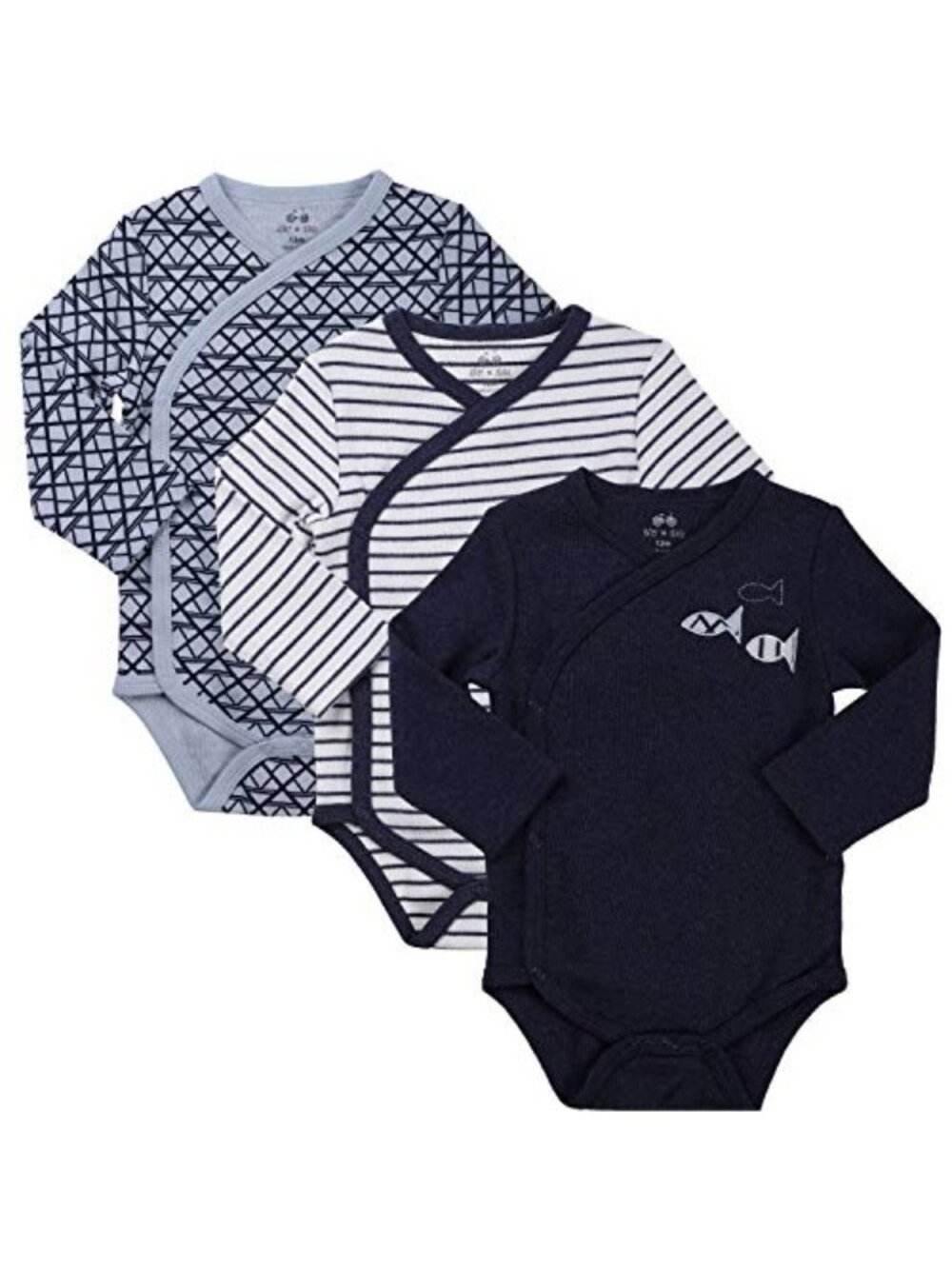 Baby Boy Kimono Side Snap Organic Cotton Long-Sleeve Onesie Set 9-12 Months 3-Pa